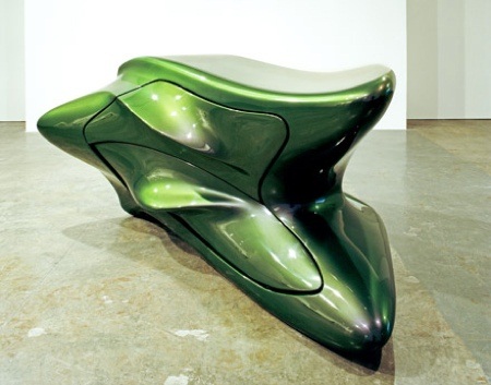 [Architect Zaha Hadid's green furniture design]